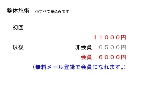 初診１１０００円　再診６５００円　会員６０００円